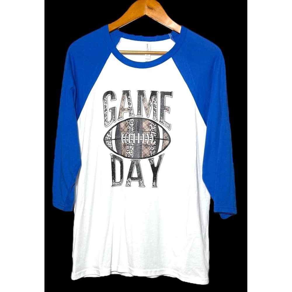 Bella Canvas Football Mom "Game Day" Women's T-Shirt Size Large Blue 3/4 Sleeves